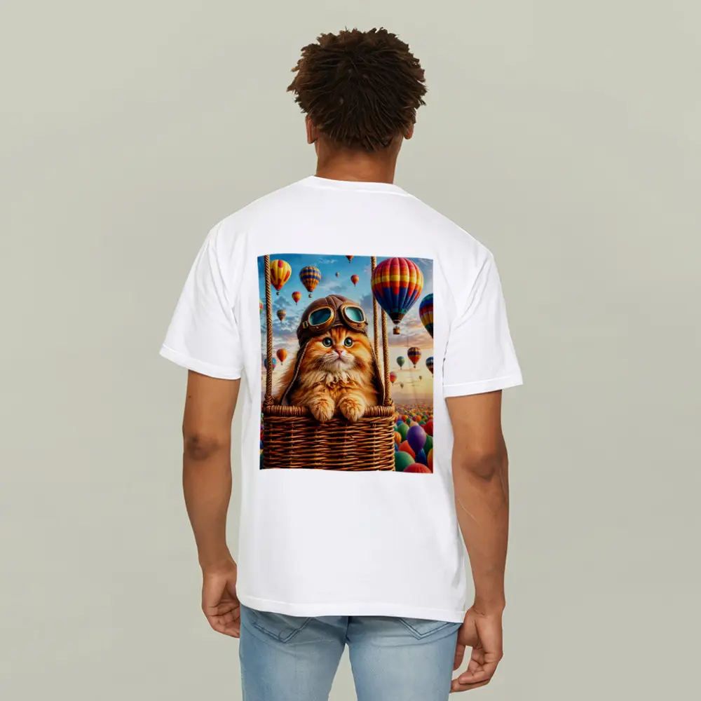 Ginger Cat Pilot Hot Air Balloons Sky – T-Shirts