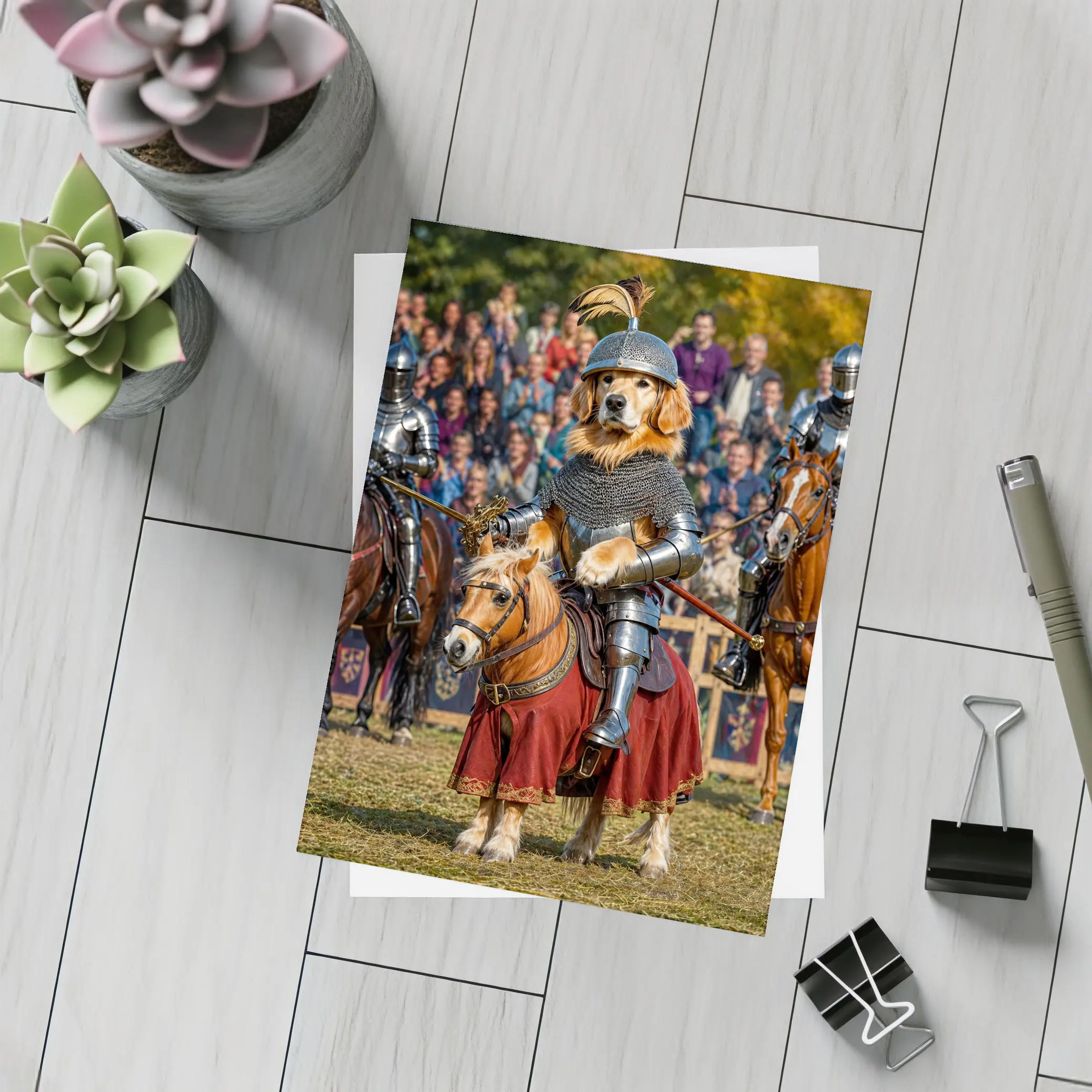 Golden Retriever Knight Medieval Tournament Crowd – Postcards