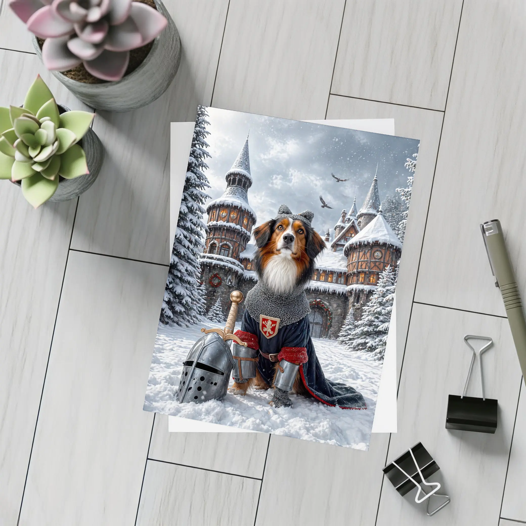 Bernese Mountain Dog Knight Snowy Castle – Postcards