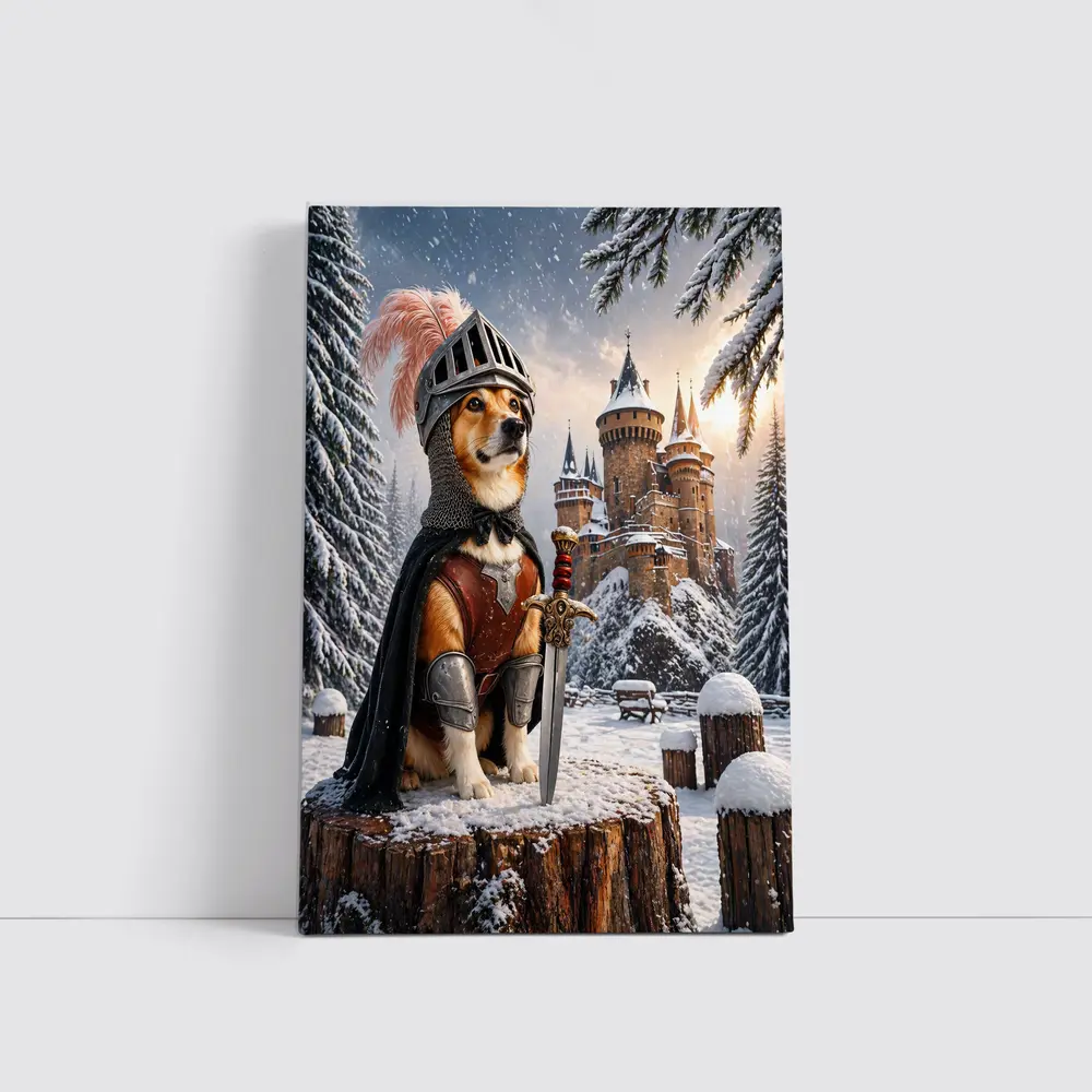 Knight Corgi Dog Medieval Castle Winter Scene – Wall Art
