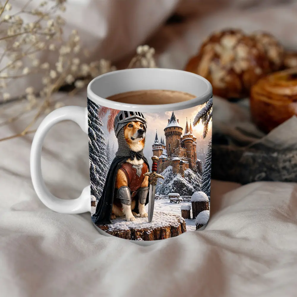Knight Corgi Dog Medieval Castle Winter Scene – Mugs