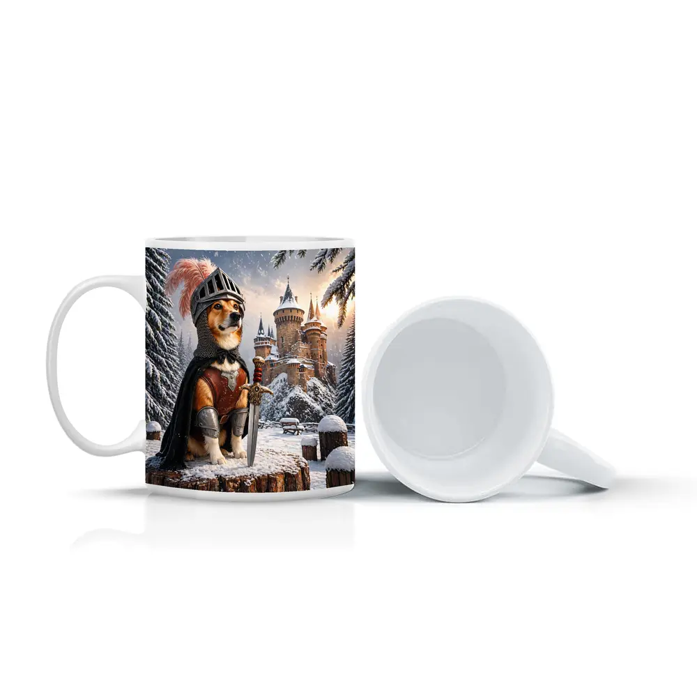 Knight Corgi Dog Medieval Castle Winter Scene – Mugs