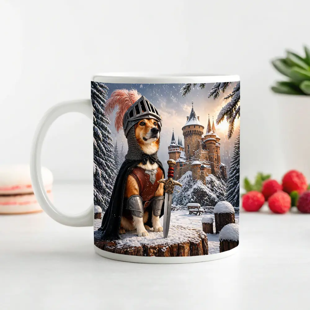 Knight Corgi Dog Medieval Castle Winter Scene – Mugs