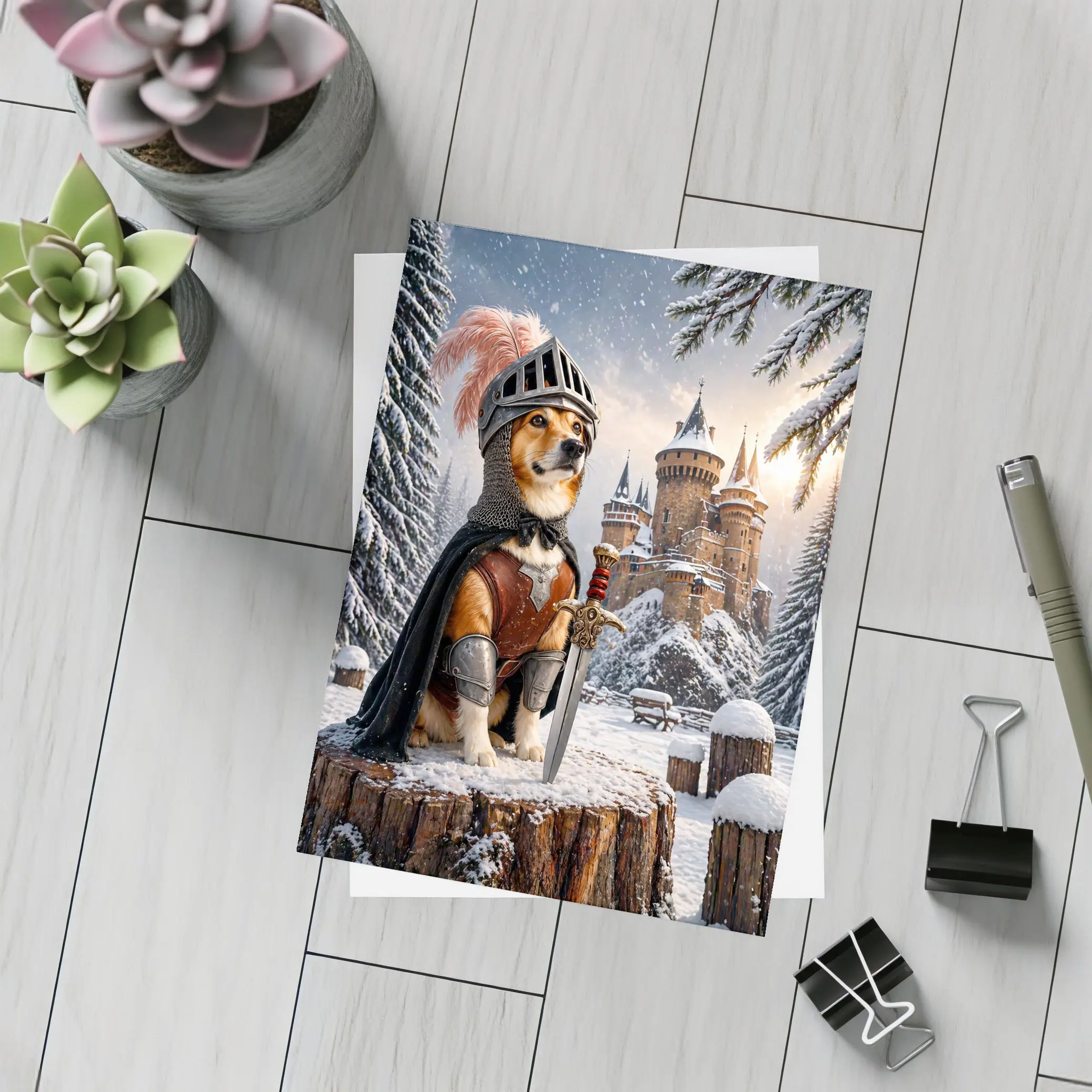 Knight Corgi Dog Medieval Castle Winter Scene – Postcards