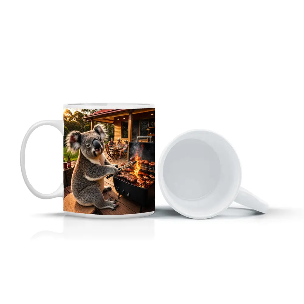 Koala Grilling Meat at Australian Backyard BBQ – Mugs