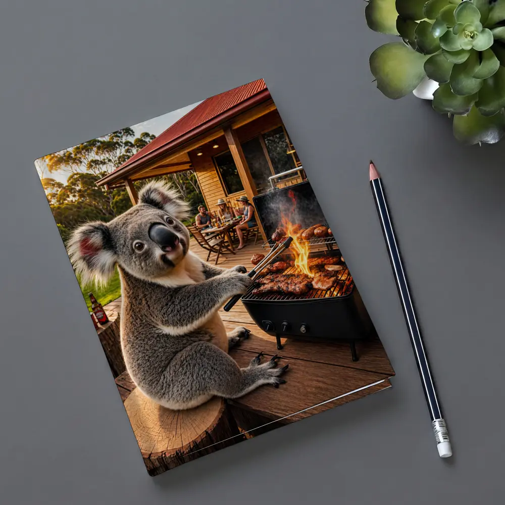 Koala Grilling Meat at Australian Backyard BBQ – Notebooks