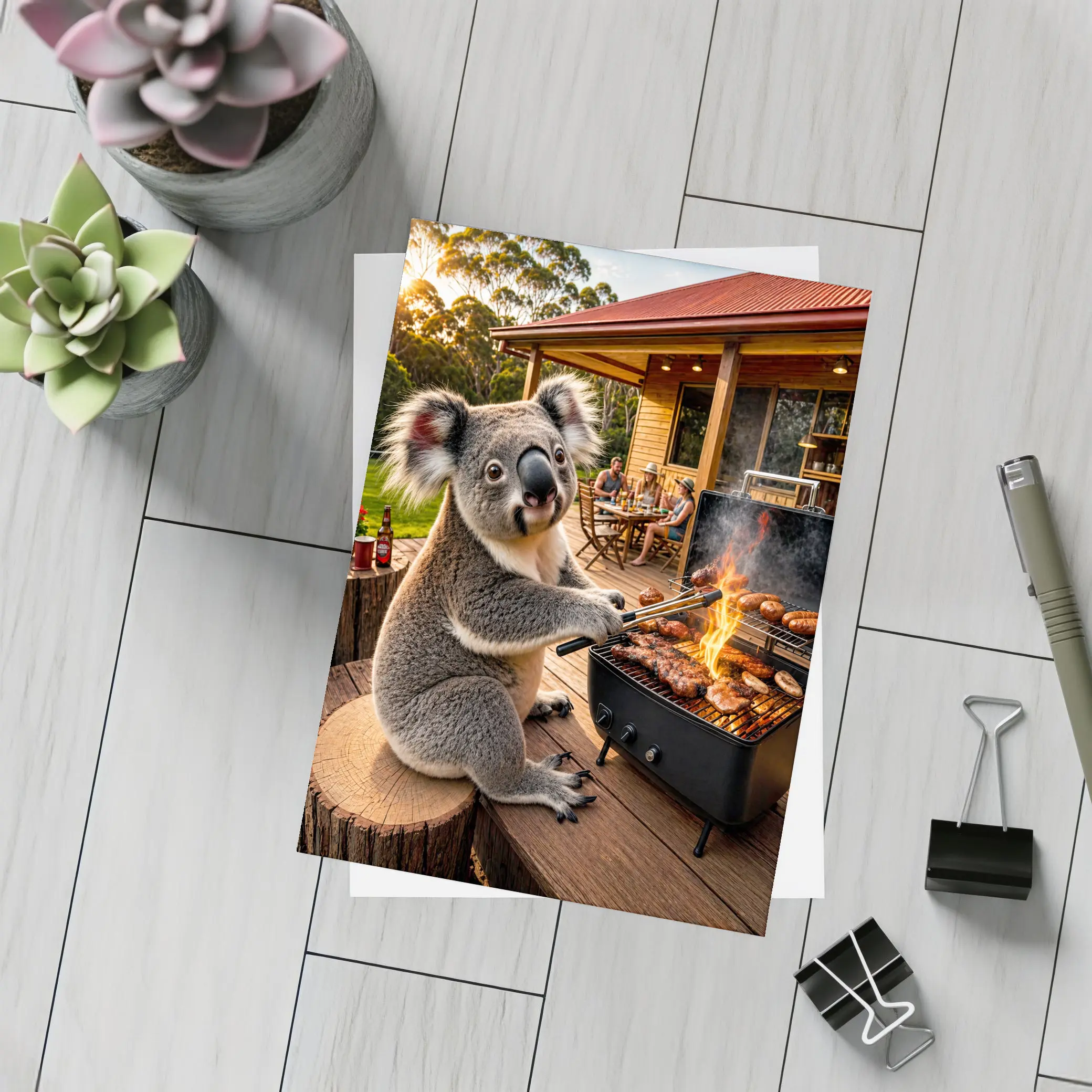 Koala Grilling Meat at Australian Backyard BBQ – Postcards