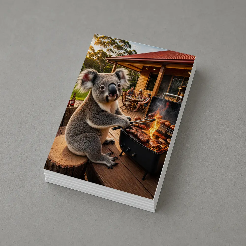 Koala Grilling Meat at Australian Backyard BBQ – Postcards