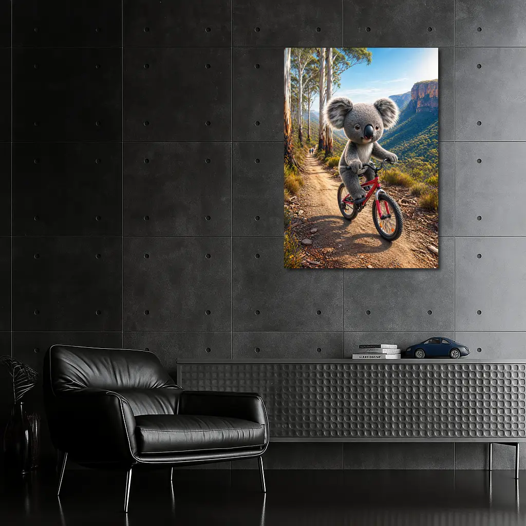 Koala Riding Bike Mountain Trail Australia – Wall Art