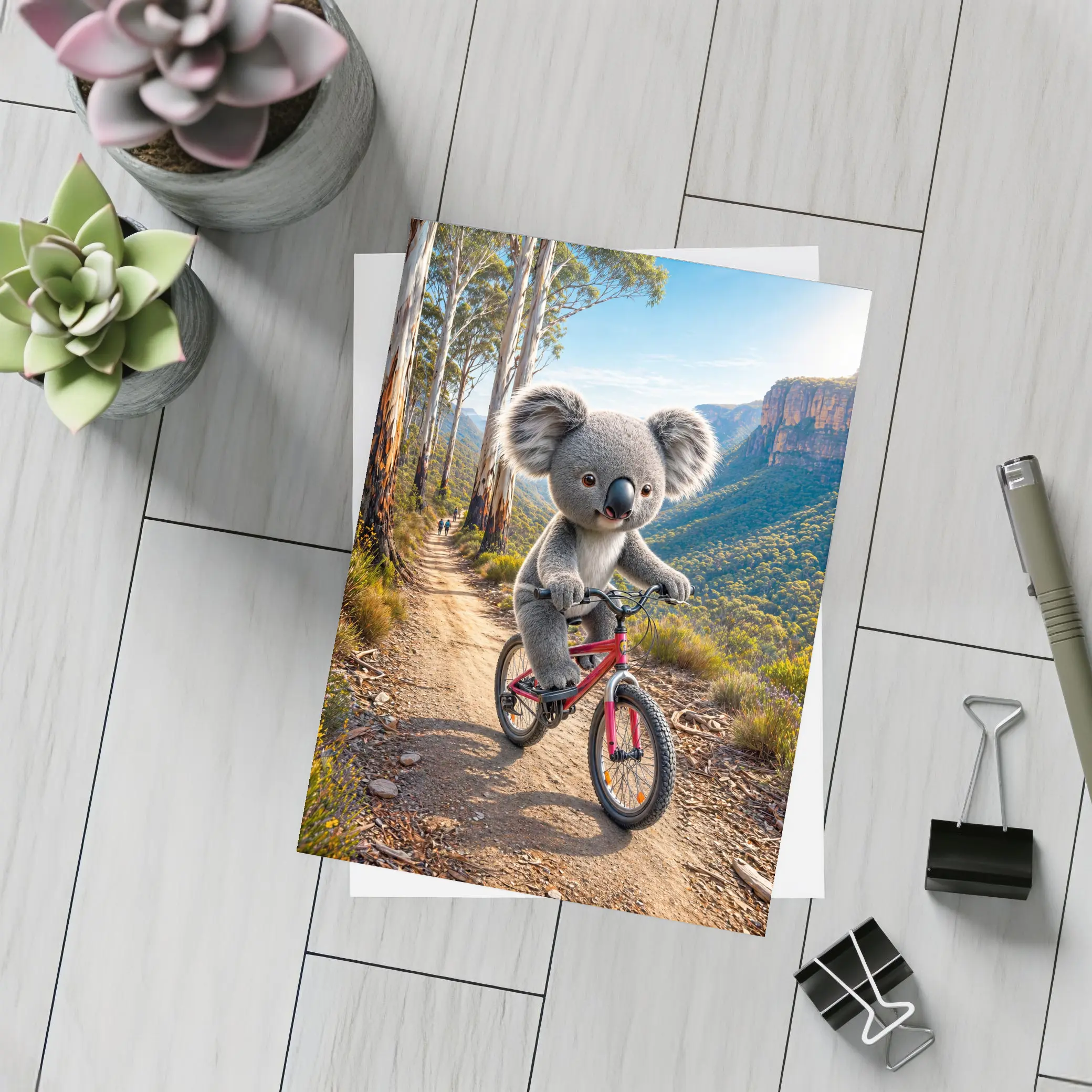 Koala Riding Bike Mountain Trail Australia – Postcards