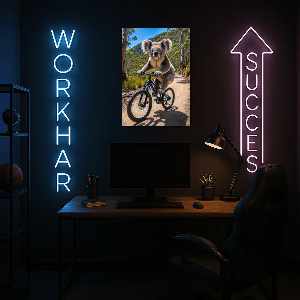 Koala Riding Mountain Bike Forest Trail – Wall Art