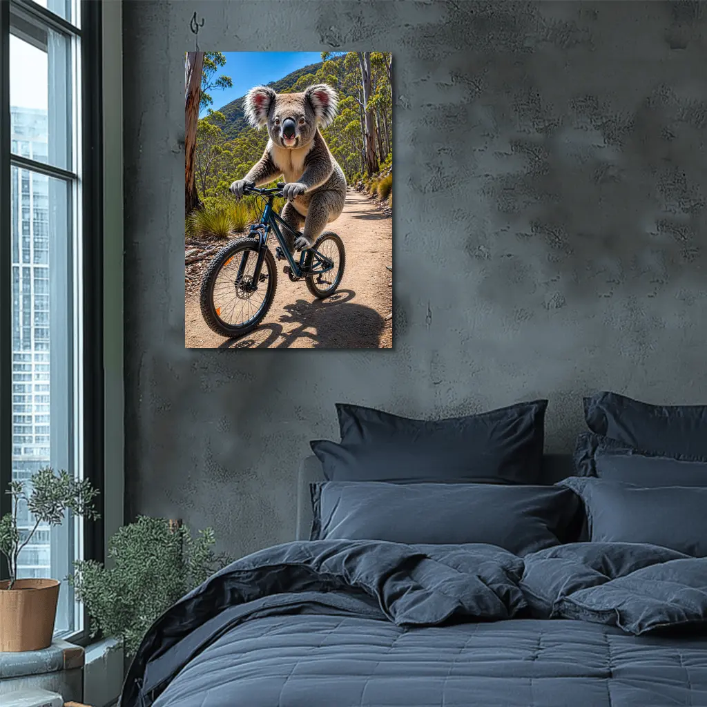 Koala Riding Mountain Bike Forest Trail – Wall Art