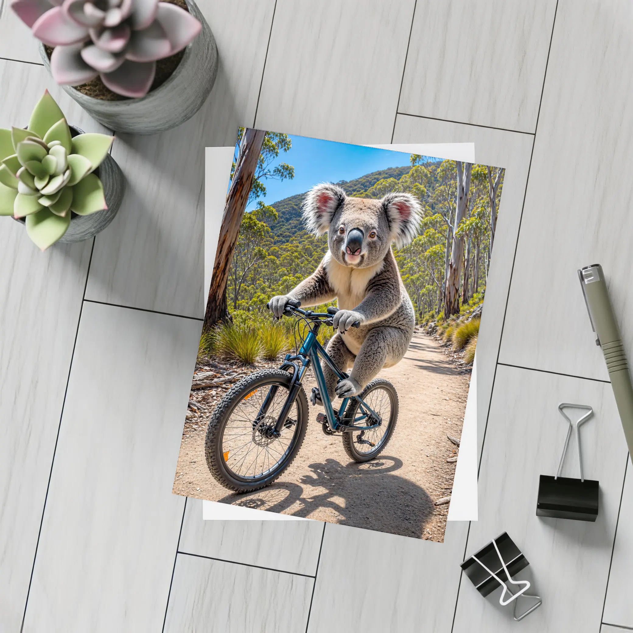 Koala Riding Mountain Bike Forest Trail – Postcards