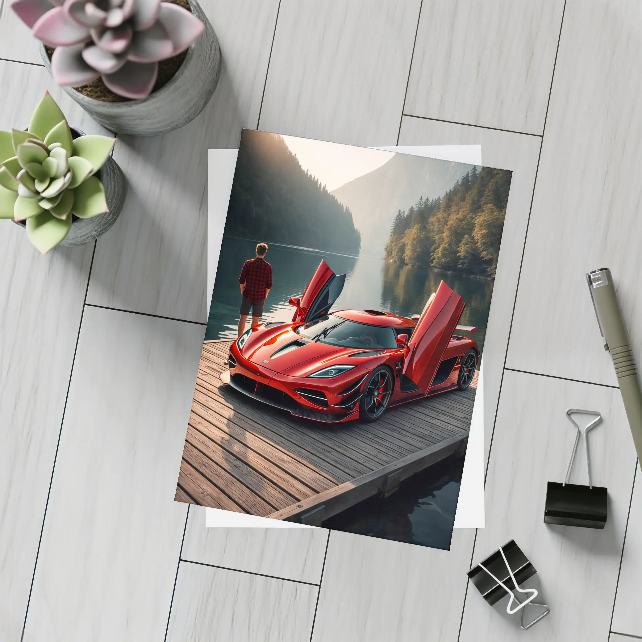 Koenigsegg Jesko Red Supercar Lakeside Dock – Postcards