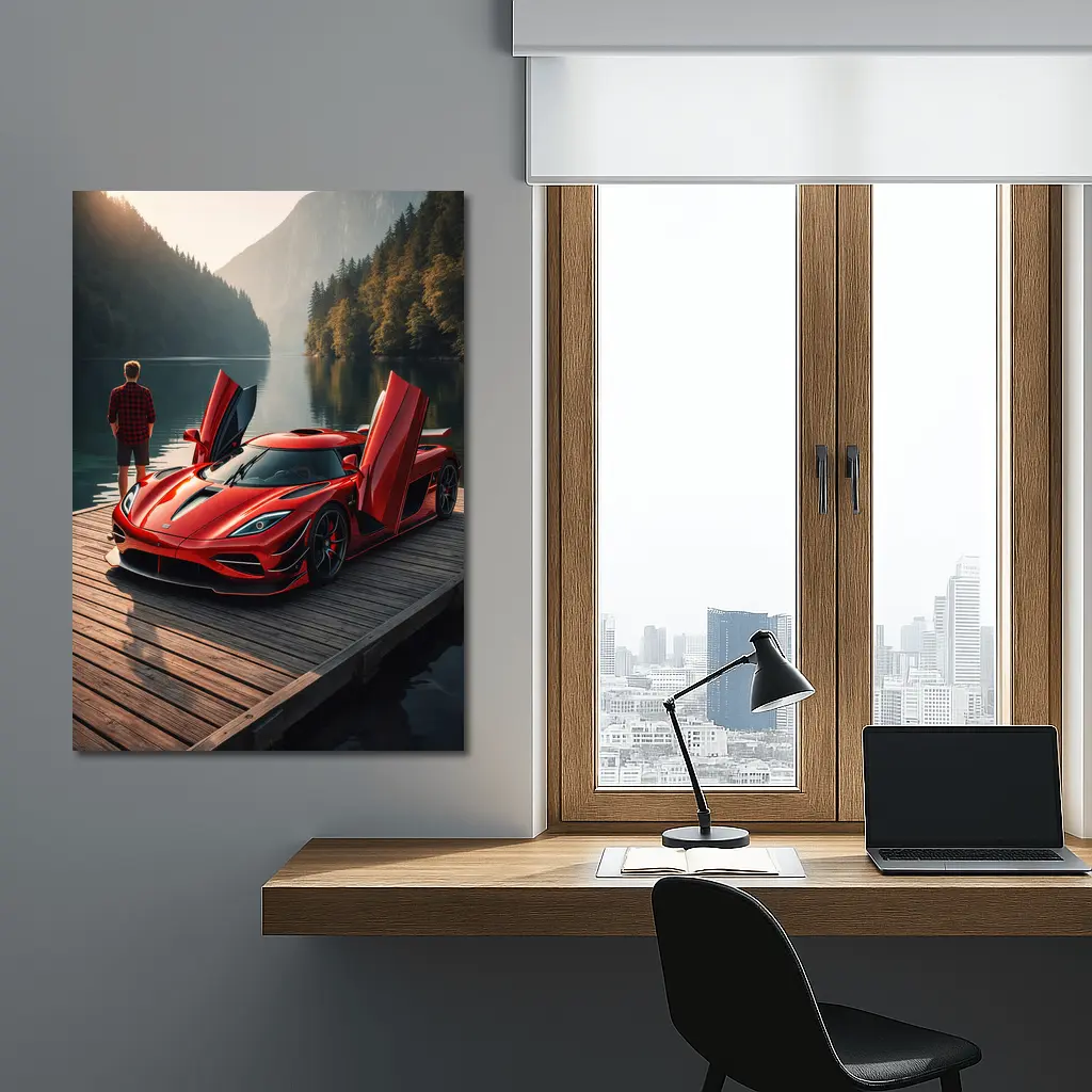 Koenigsegg Jesko Red Supercar Lakeside Dock – Wall Art