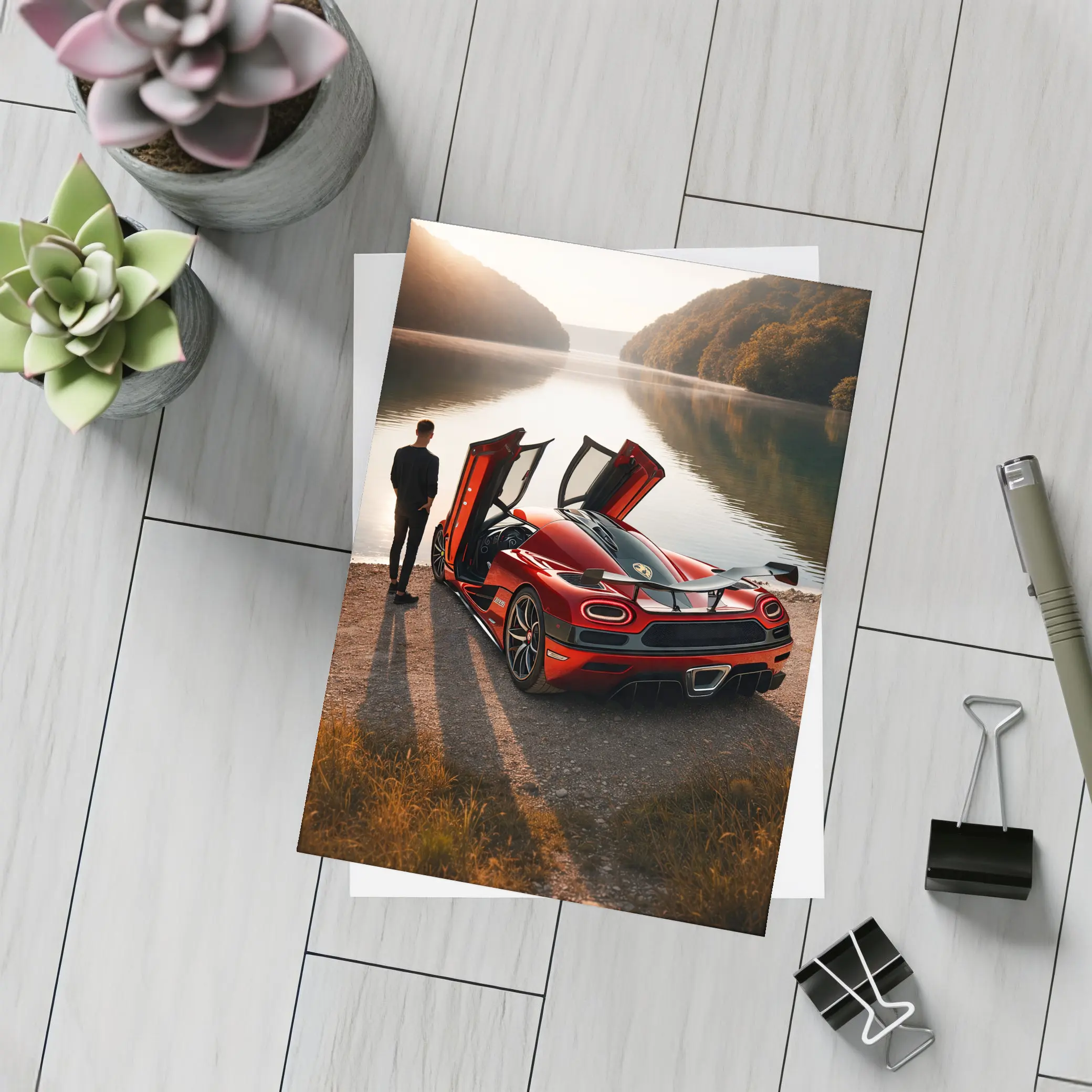 Koenigsegg Agera Red Doors Open Lakeside – Postcards