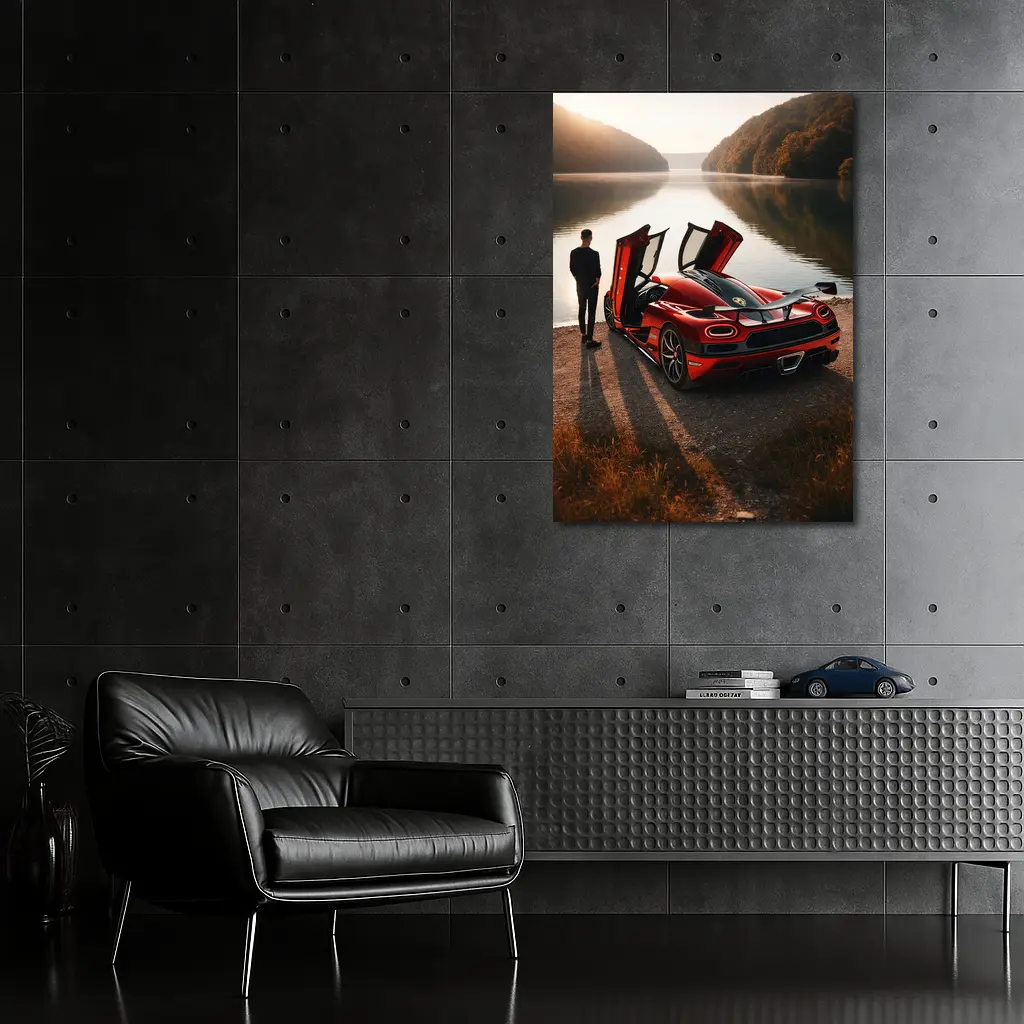 Koenigsegg Agera Red Doors Open Lakeside – Wall Art