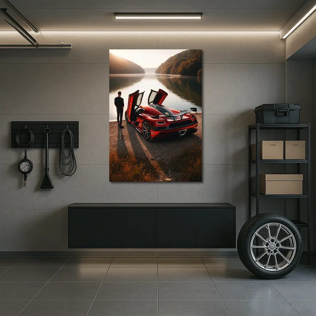 Koenigsegg Agera Red Doors Open Lakeside – Wall Art
