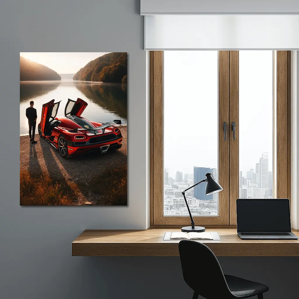Koenigsegg Agera Red Doors Open Lakeside – Wall Art