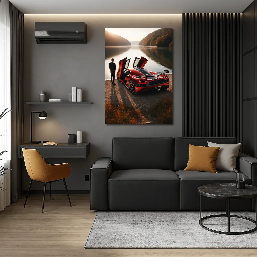 Koenigsegg Agera Red Doors Open Lakeside – Wall Art
