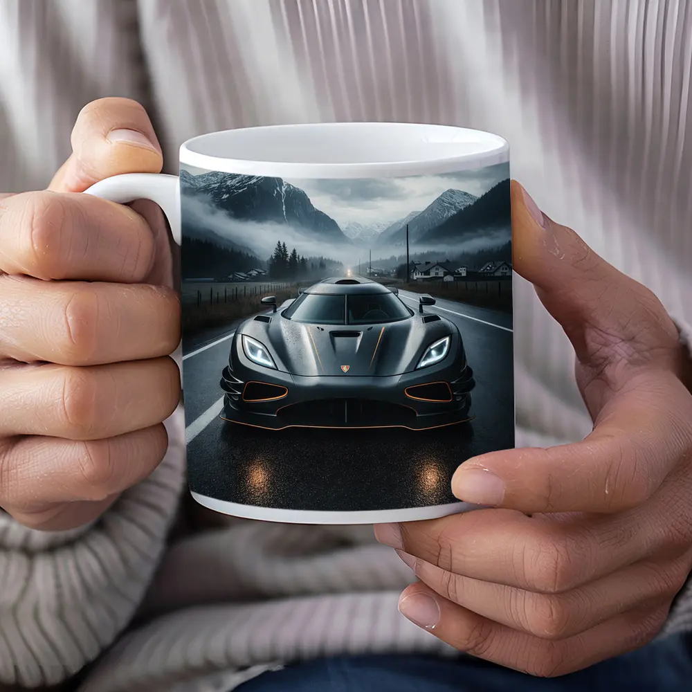 Koenigsegg Jesko Wet Road Mountain Backdrop – Mugs