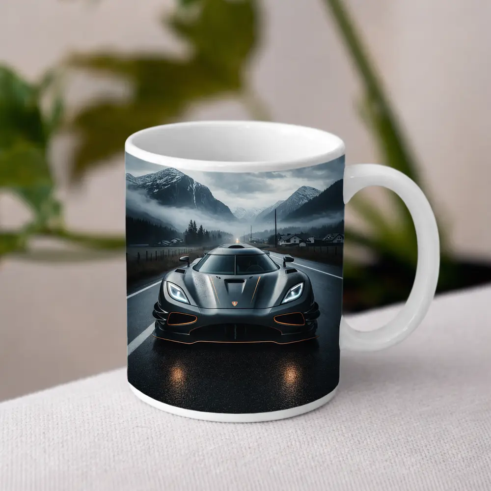 Koenigsegg Jesko Wet Road Mountain Backdrop – Mugs