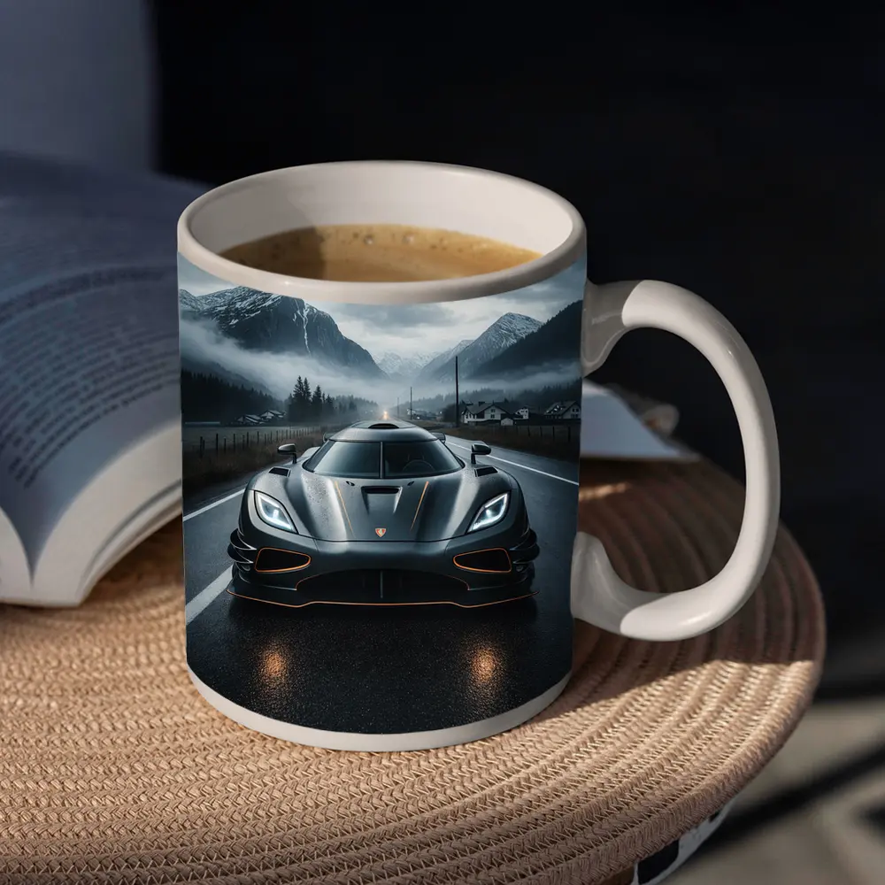 Koenigsegg Jesko Wet Road Mountain Backdrop – Mugs