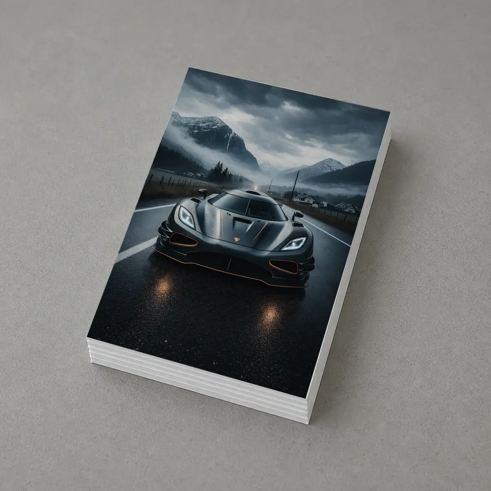 Koenigsegg Jesko Wet Road Mountain Backdrop – Postcards
