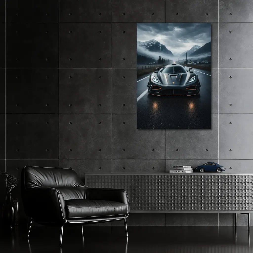 Koenigsegg Jesko Wet Road Mountain Backdrop – Wall Art