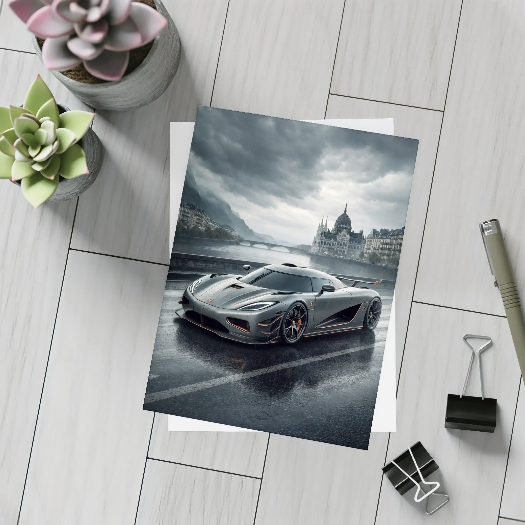 Koenigsegg Agera Rainy City Street Scene – Postcards