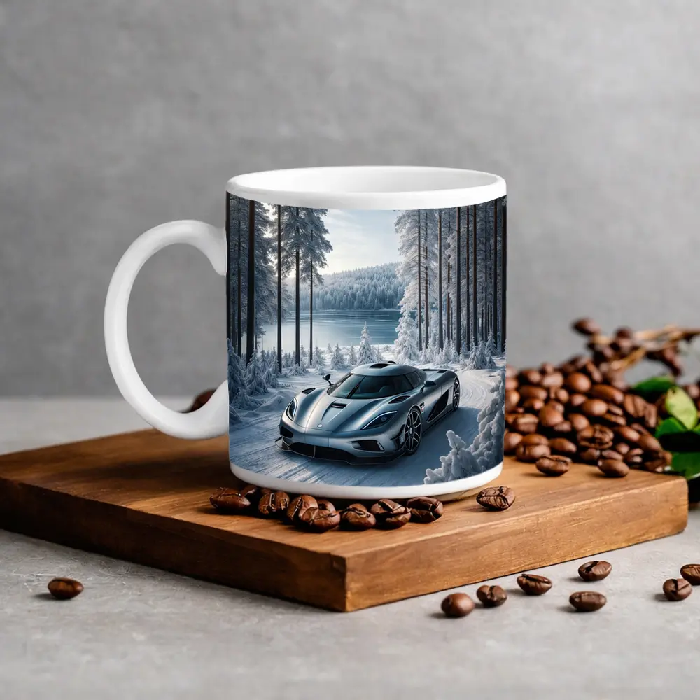 Koenigsegg Regera Supercar Snowy Forest Road – Mugs