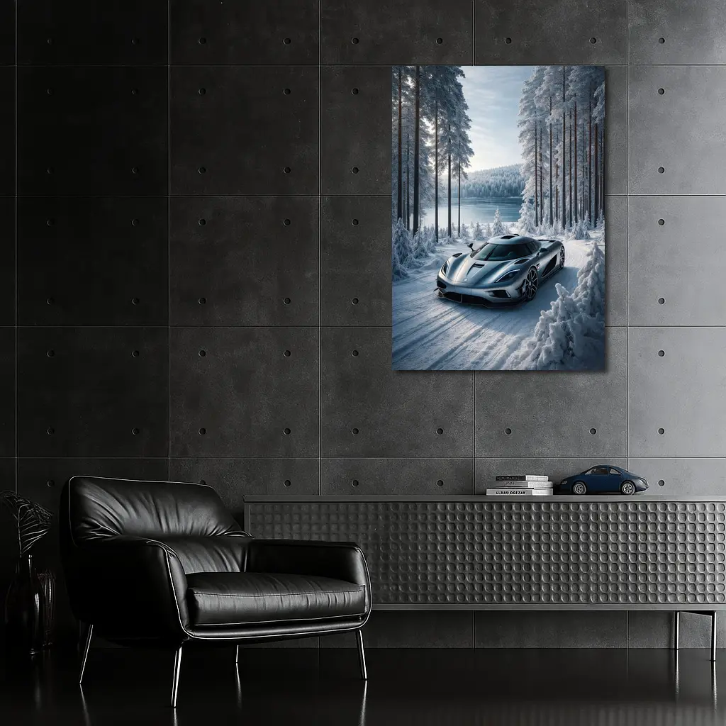 Koenigsegg Regera Supercar Snowy Forest Road – Wall Art