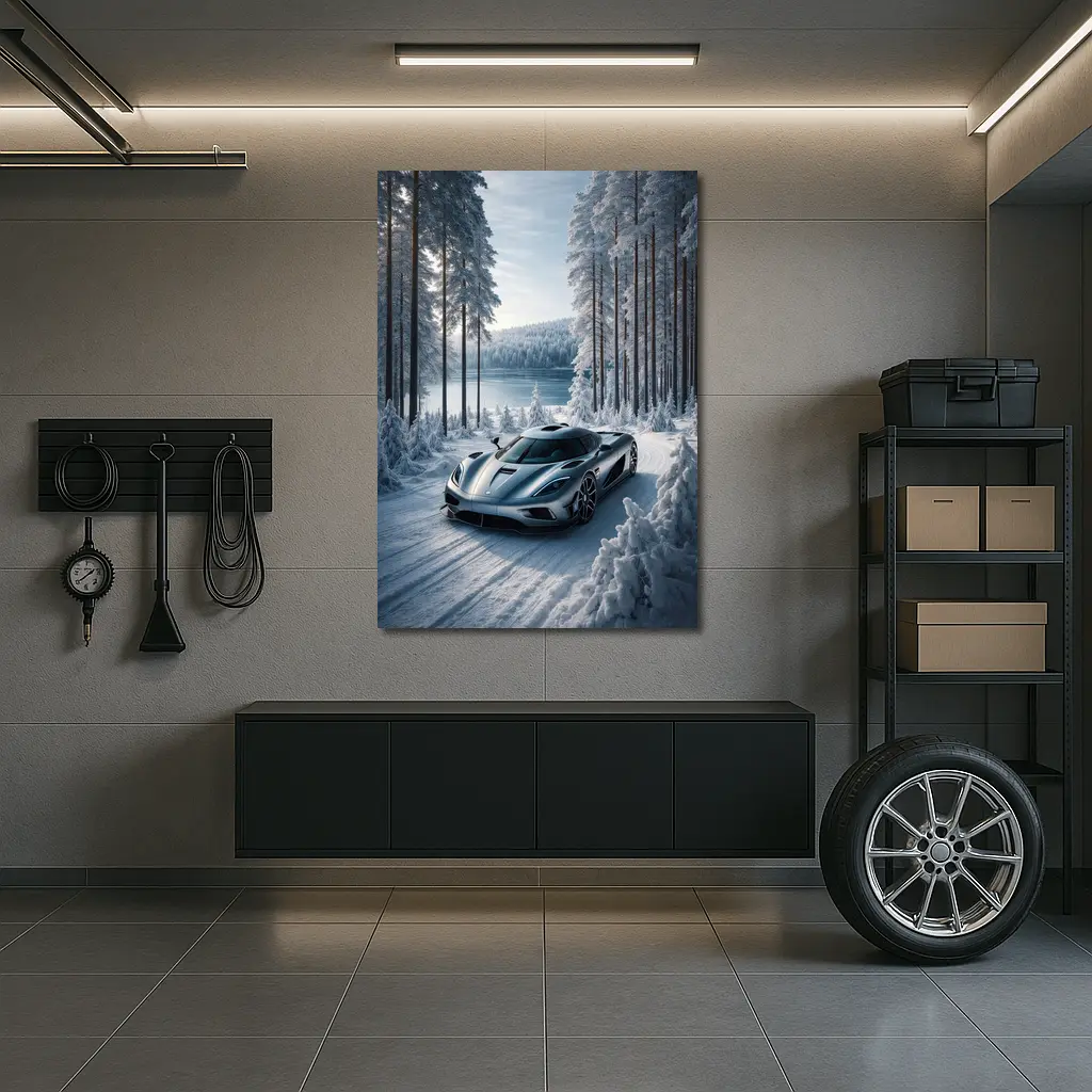 Koenigsegg Regera Supercar Snowy Forest Road – Wall Art