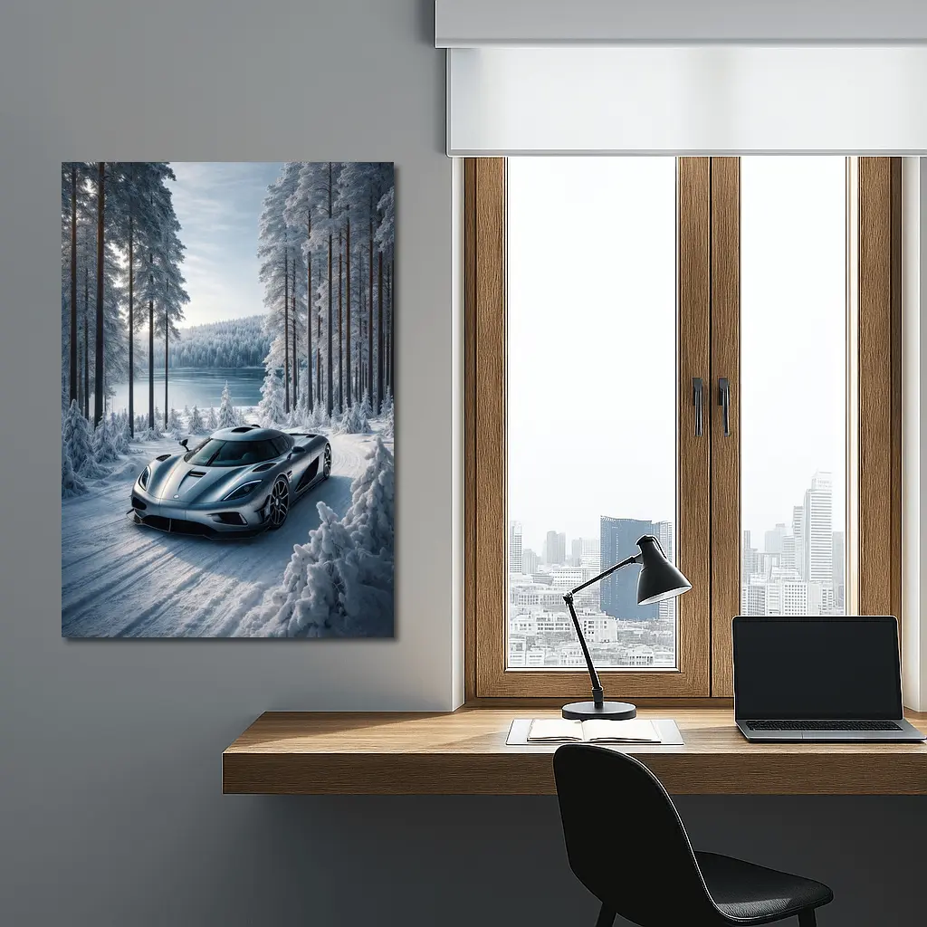 Koenigsegg Regera Supercar Snowy Forest Road – Wall Art