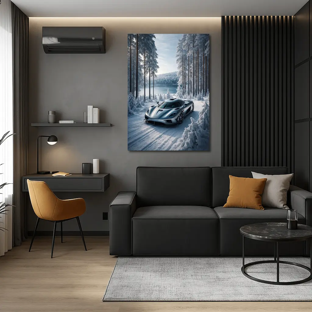 Koenigsegg Regera Supercar Snowy Forest Road – Wall Art