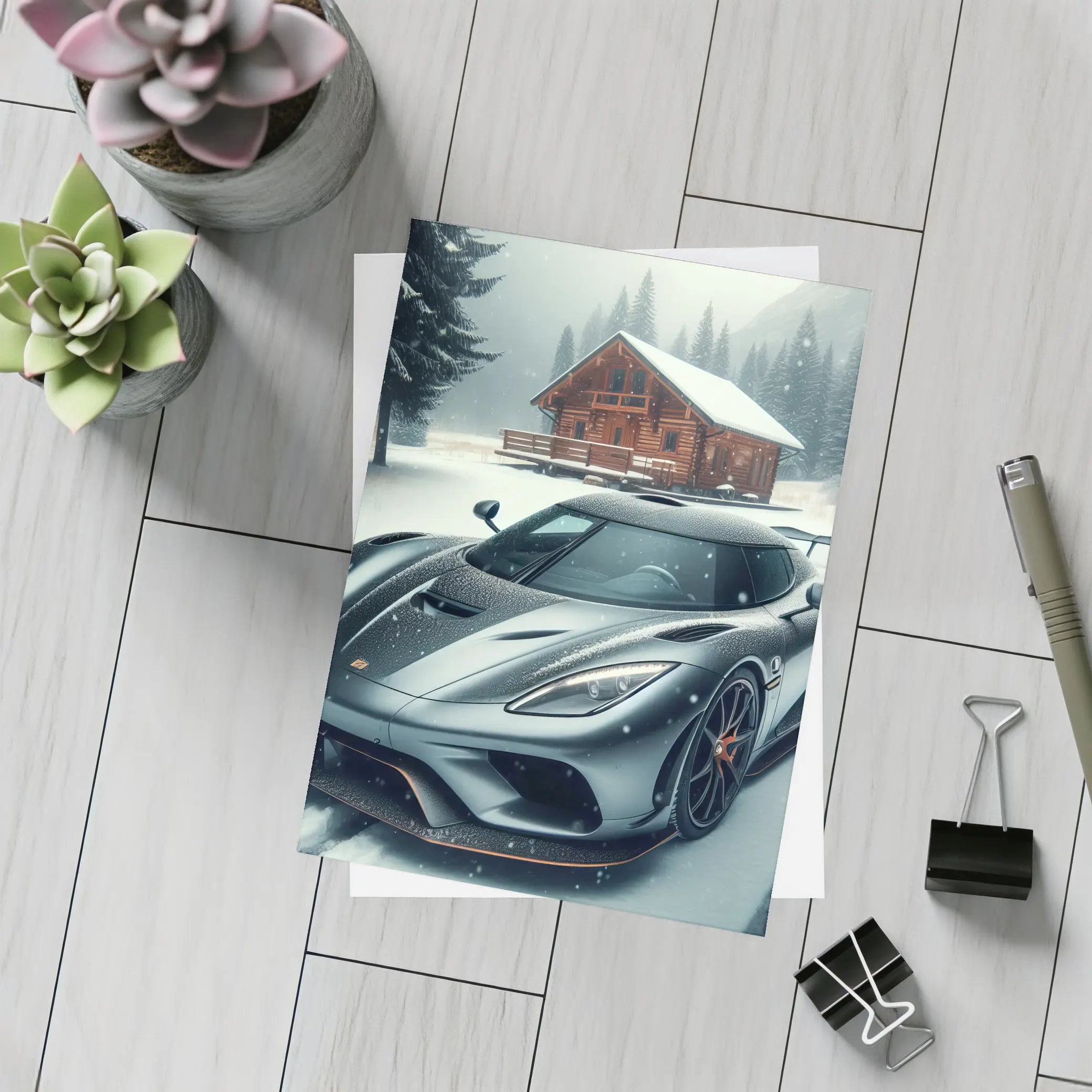 Koenigsegg Regera Grey Supercar Snowy Forest – Postcards