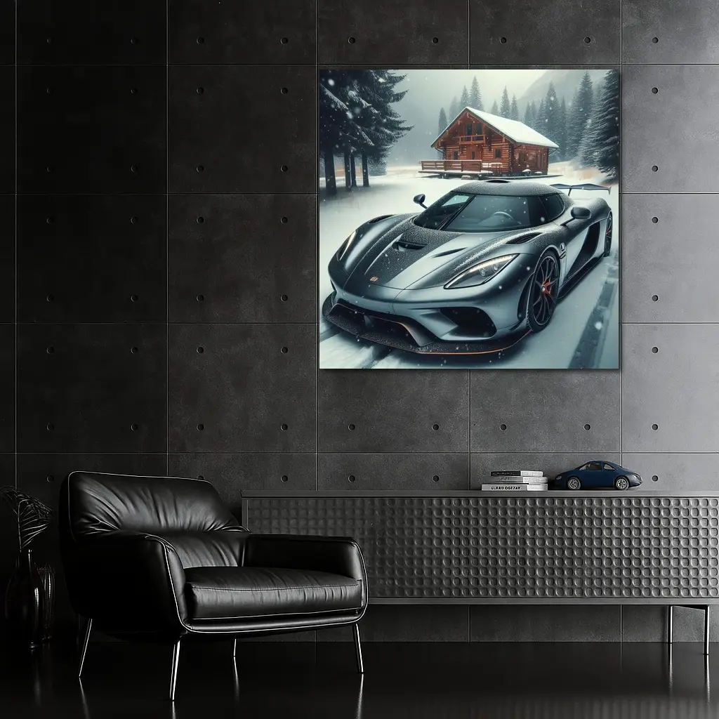 Koenigsegg Regera Grey Supercar Snowy Forest – Wall Art