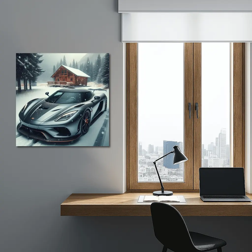 Koenigsegg Regera Grey Supercar Snowy Forest – Wall Art