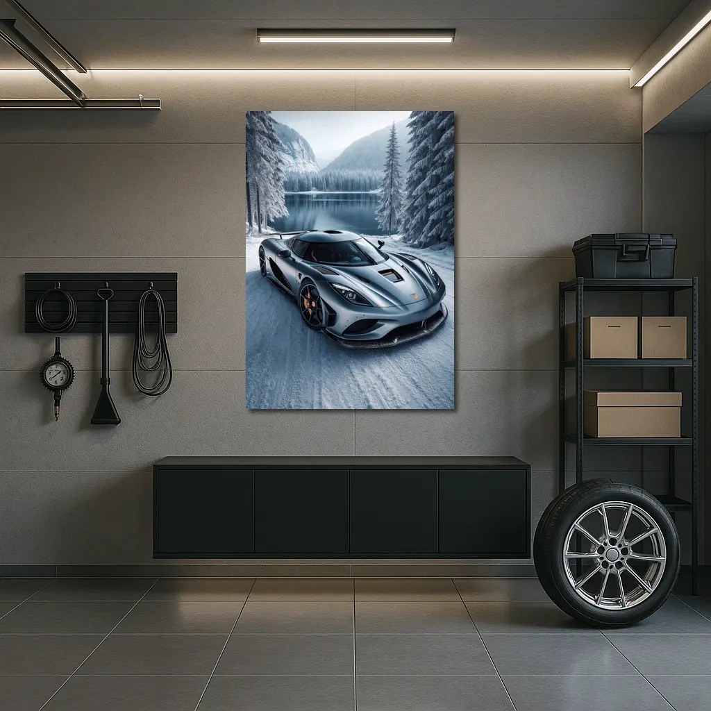 Koenigsegg Regera Matte Gray Winter Lake – Wall Art