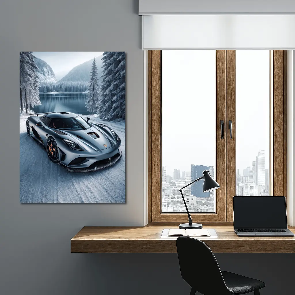 Koenigsegg Regera Matte Gray Winter Lake – Wall Art