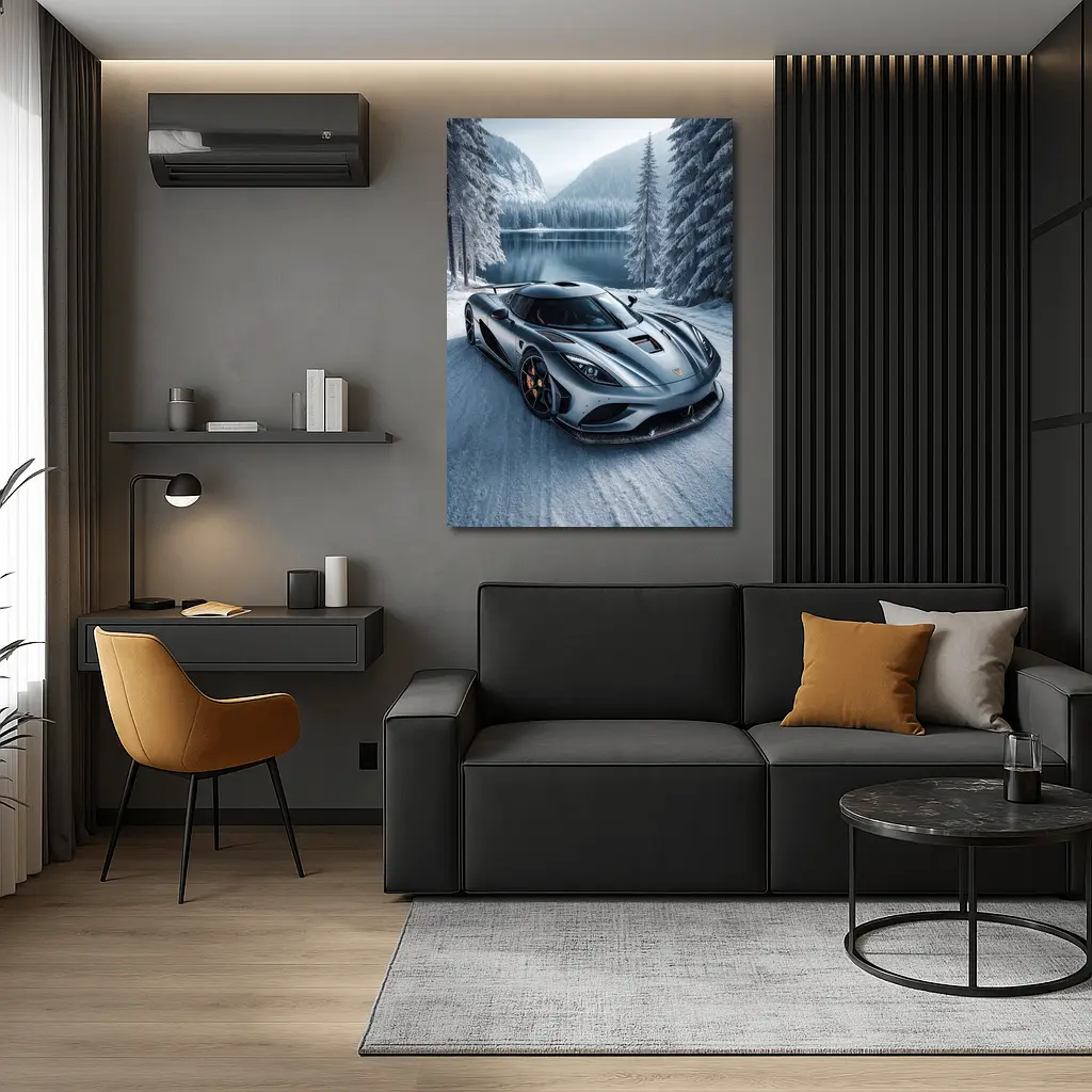 Koenigsegg Regera Matte Gray Winter Lake – Wall Art