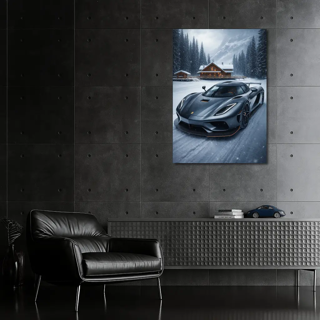 Koenigsegg Regera Matte Gray Winter Snow Scene – Wall Art