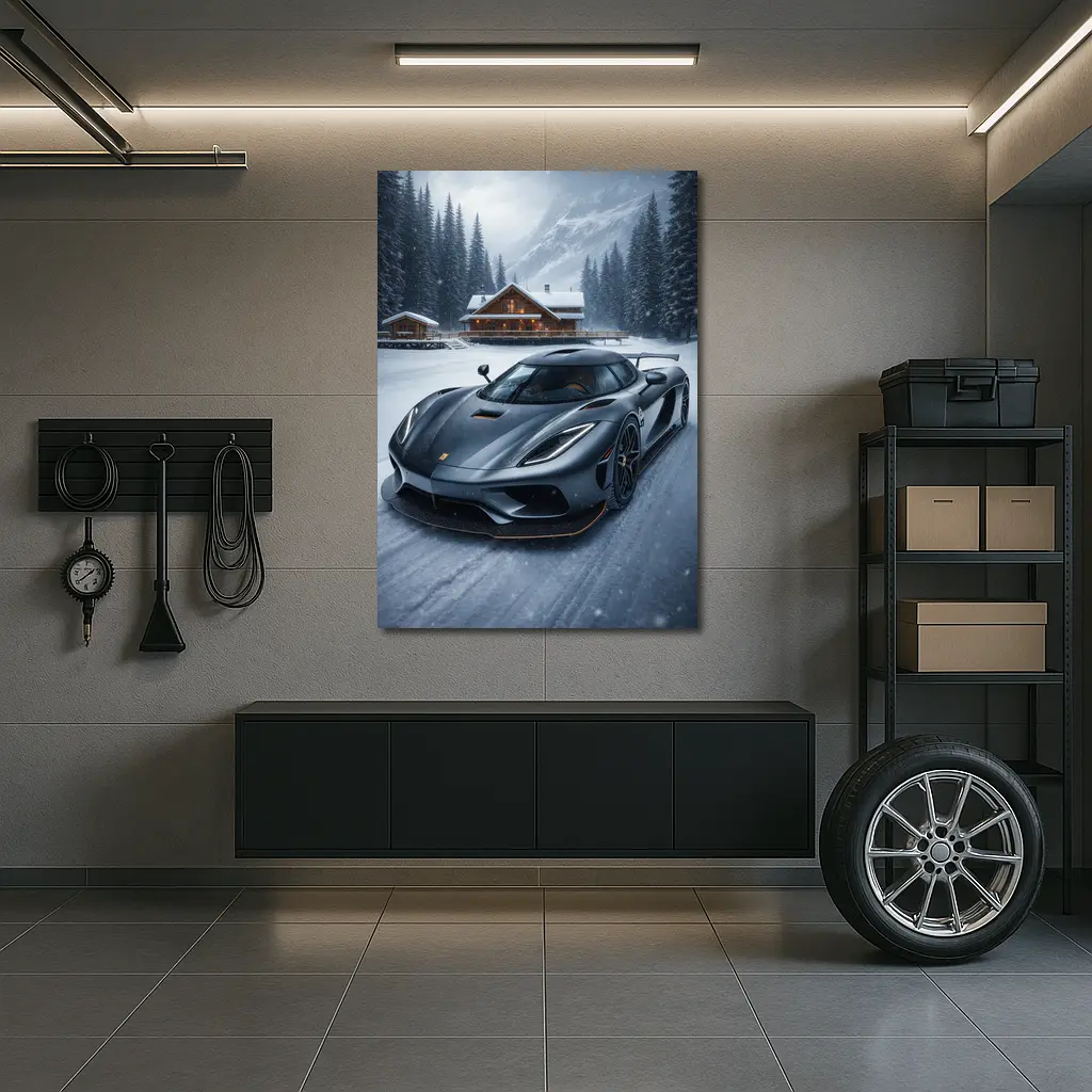 Koenigsegg Regera Matte Gray Winter Snow Scene – Wall Art