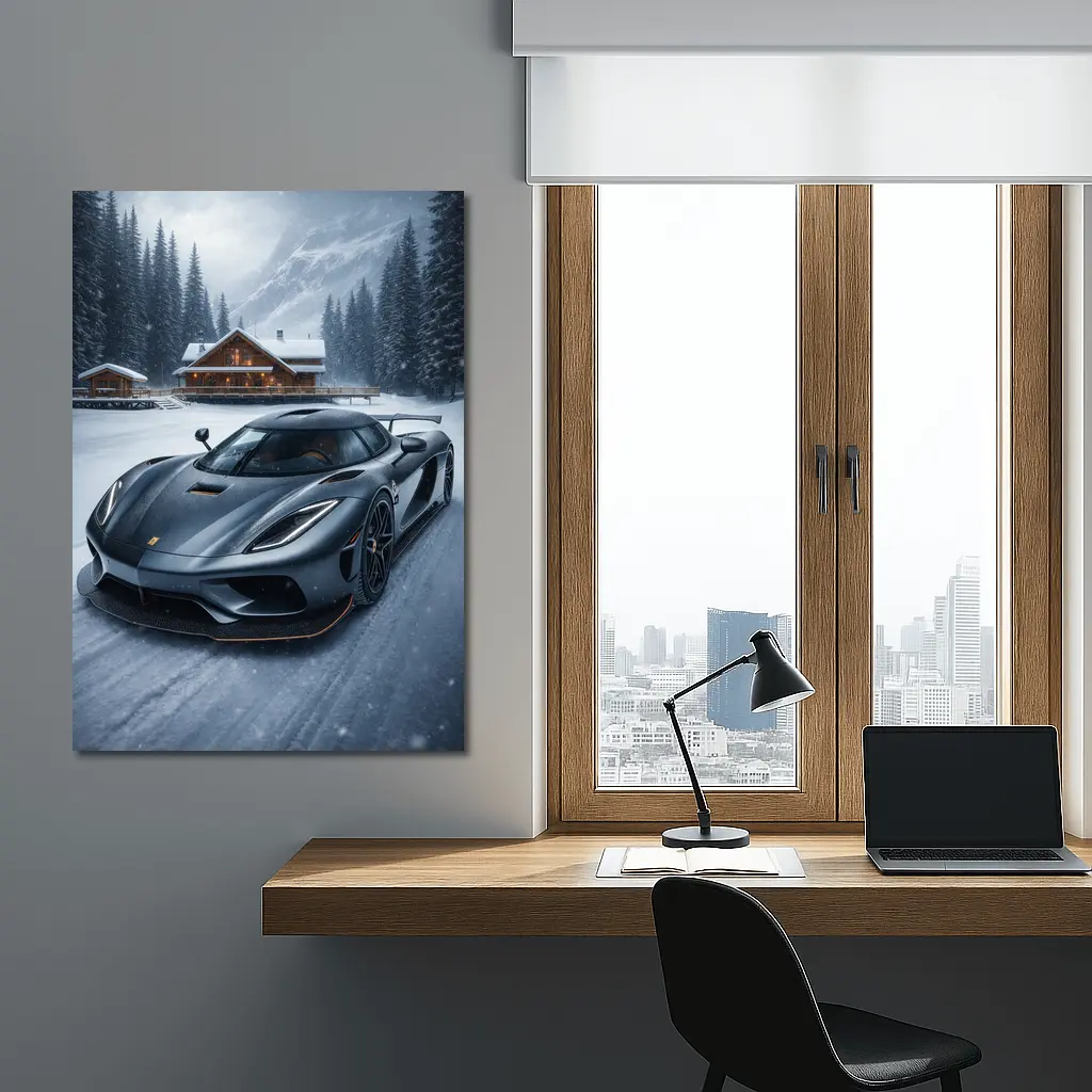 Koenigsegg Regera Matte Gray Winter Snow Scene – Wall Art