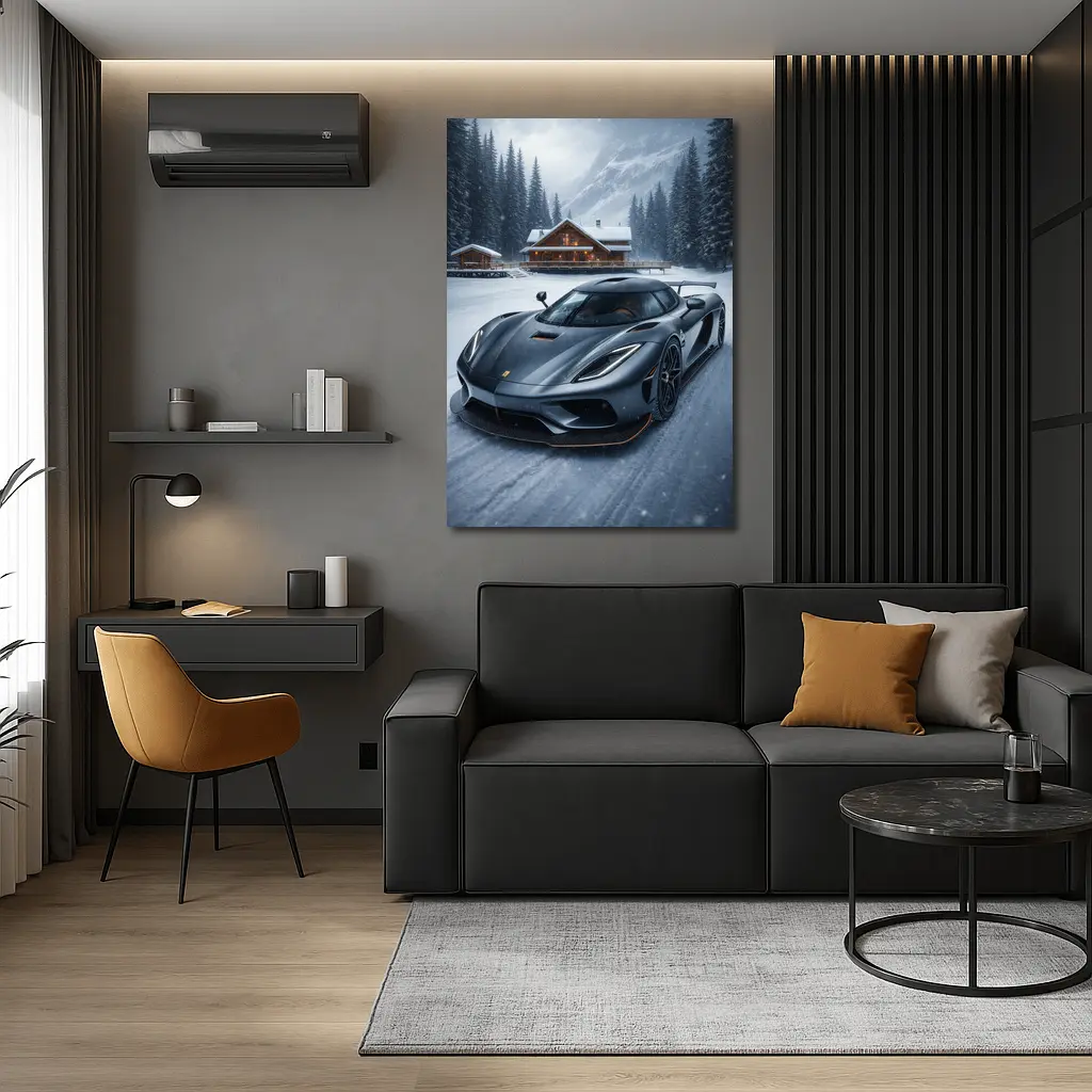 Koenigsegg Regera Matte Gray Winter Snow Scene – Wall Art