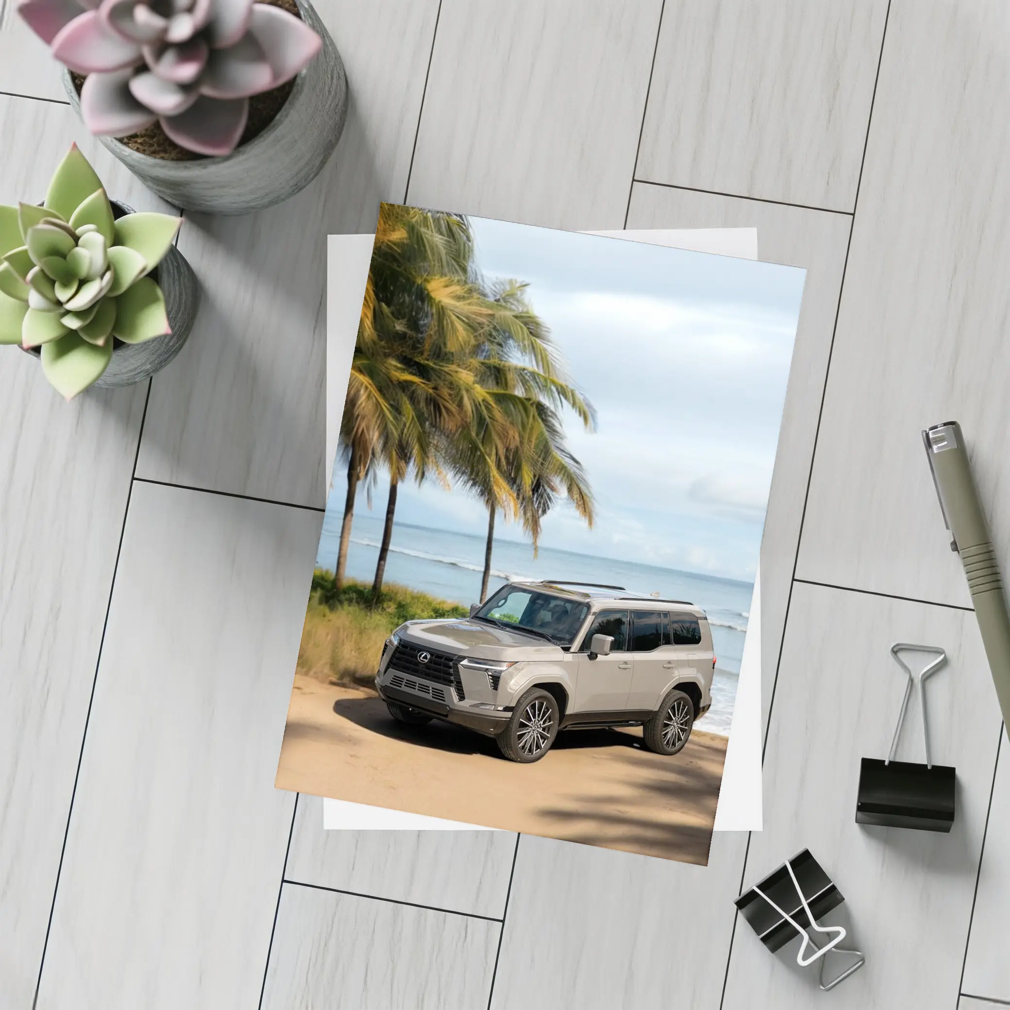 Lexus GX Parked on Sandy Beach Shore – Postcards