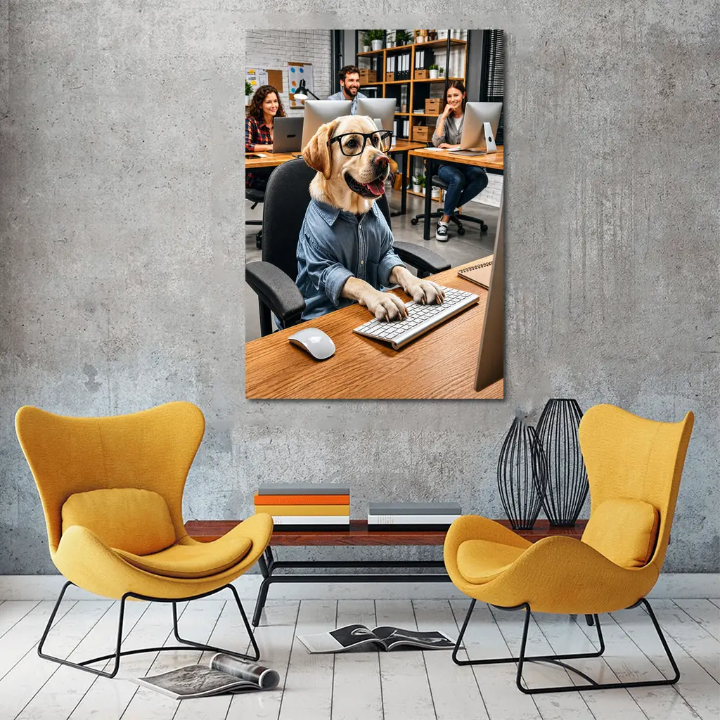 Labrador Retriever In Glasses Office Worker – Wall Art