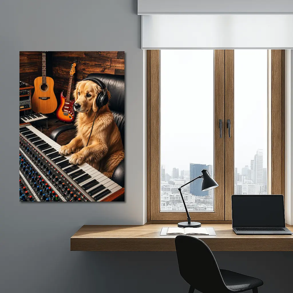 Golden Retriever Dog Music Studio Producer – Wall Art