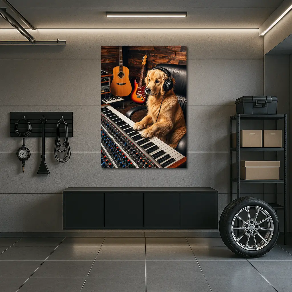 Golden Retriever Dog Music Studio Producer – Wall Art
