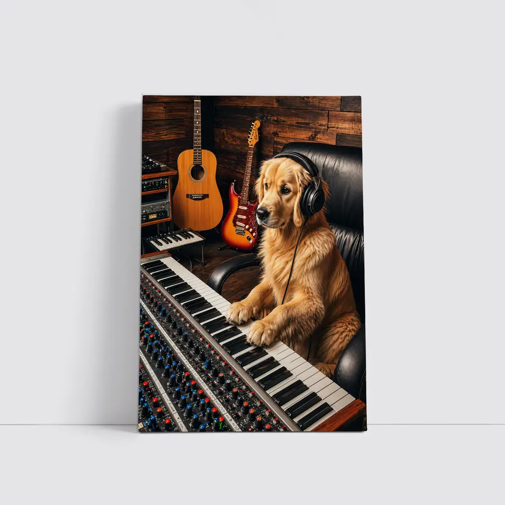 Golden Retriever Dog Music Studio Producer – Wall Art